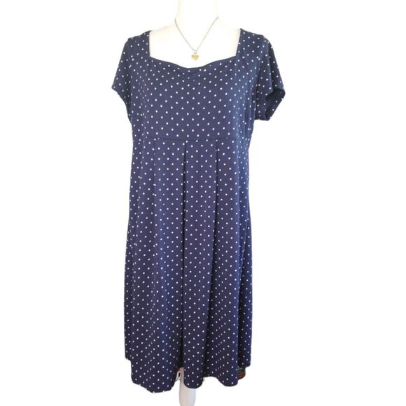 Old Navy Maternity Dress Navy Blue and Tan Polka Dots Size Large - Picture 1 of 7